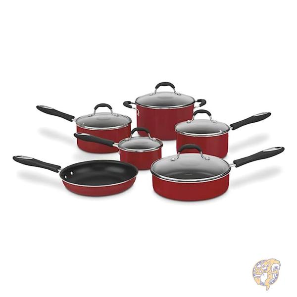 Cuisinart クイジナート キッチン 調理器具 アドバンテージ ノンスティック 鍋 フライパン 11点セット レッド 55-11R