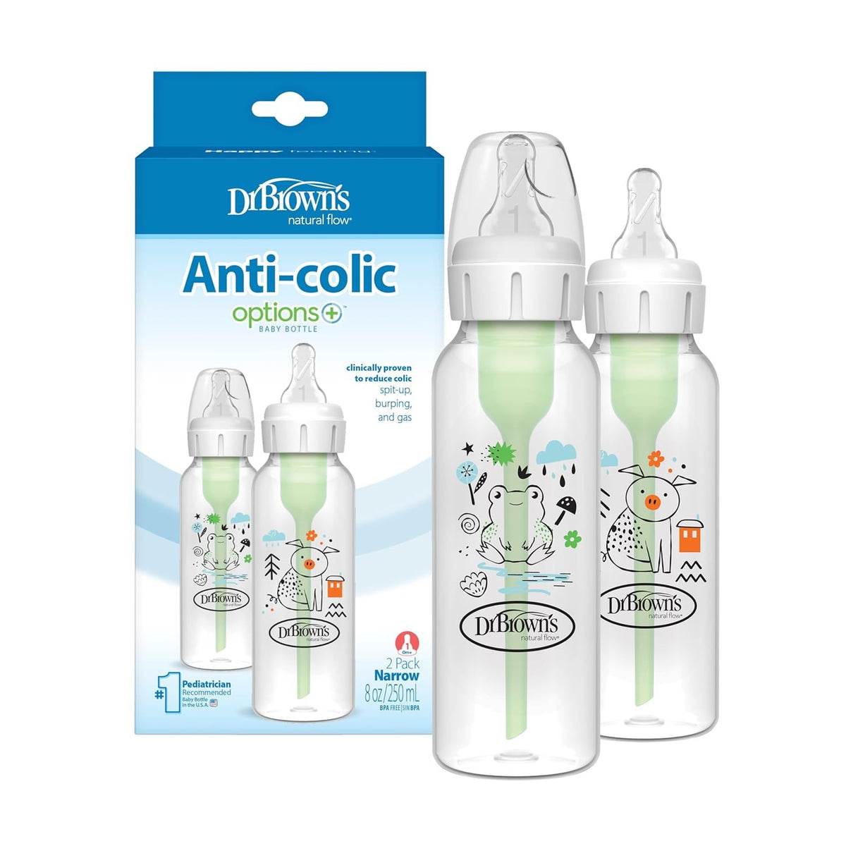 Dr. Brown's ドクターブラウン 哺乳瓶 2本セット Natural Flow Anti-Colic Options ベビーボトル BPAフリー★豚&カエル★250mL