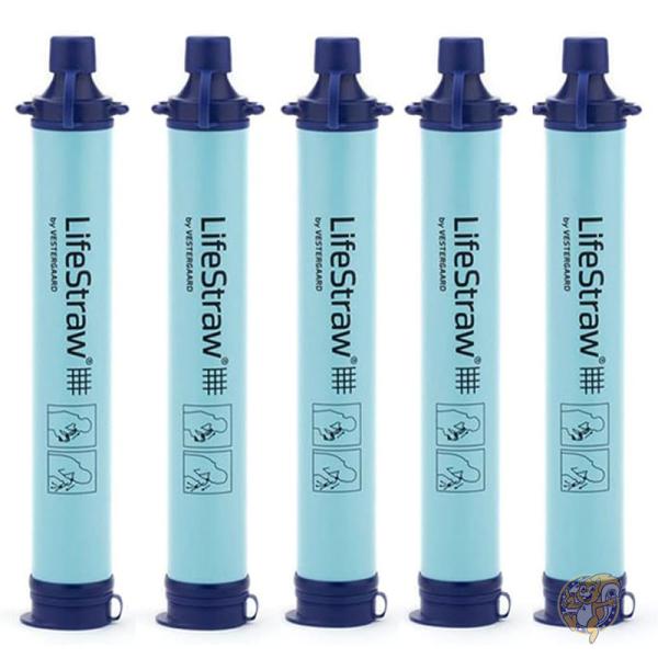 パーソナル 浄水フィルター 5個 アウトドア ハイキング キャンプ 旅行 濾過フィルター ブルー LifeStraw ライフストロー