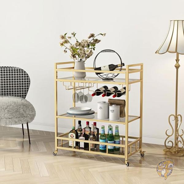 バーカート キッチンワゴン ボトル収納 ワイングラス付き 屋内&屋外 Gold Bar cart LORMITER ローミター
