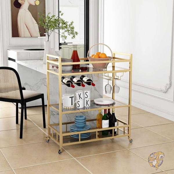 バーカート キッチンワゴン ボトル収納 ワイングラス付き 屋内&屋外 Gold Bar cart LORMITER ローミター