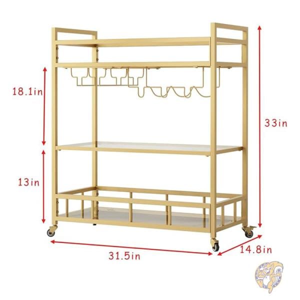 バーカート キッチンワゴン ボトル収納 ワイングラス付き 屋内&屋外 Gold Bar cart LORMITER ローミター