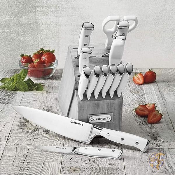 Cuisinart クイジナート キッチン 調理器具 ブロック付き ナイフ 15 点セット ホワイト/グレー