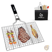 BBQ 魚 グリルバスケット 折りたたみ式 ハンドル 竹串50本 しつけブラシ キャリーバッグ付き アウトドア キャンプ upgrillz