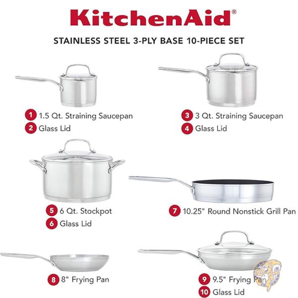 キッチンエイド KitchenAid 鍋&フライパン10点セット 3層ベース ステンレススチール 調理器具 71014