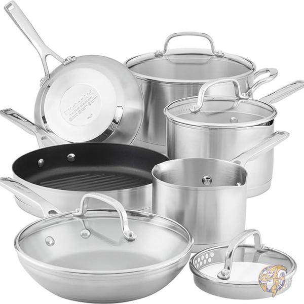 キッチンエイド KitchenAid 鍋&フライパン10点セット 3層ベース ステンレススチール 調理器具 71014