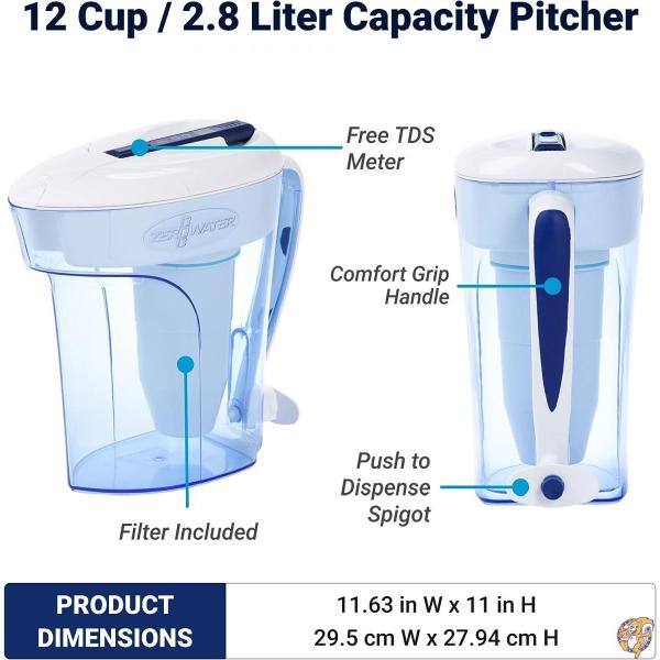 ZeroWater 12 Cup Pitcher with Free Water Quality Meter 141[並行輸入]