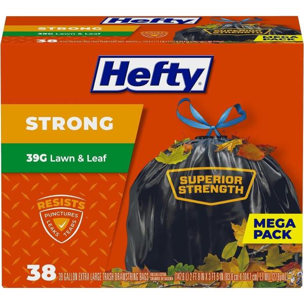 Hefty Drawstring Lawn and Leaf Bags, 39 Gallon, 38 Count by Hefty