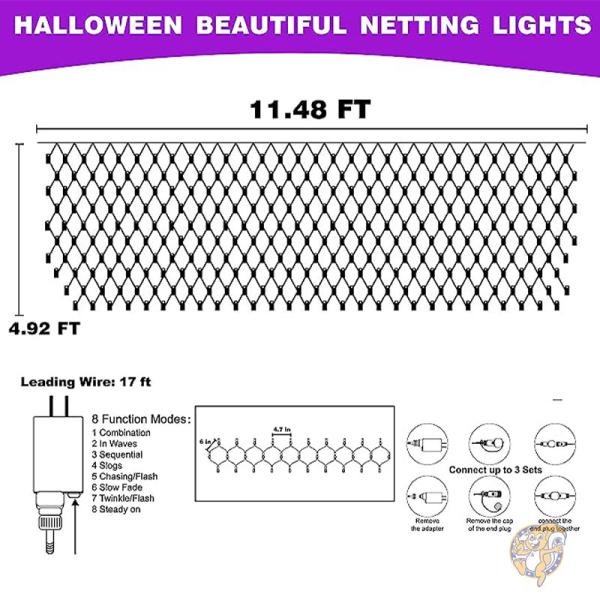 Dazzle Bright ダズルブライト パーティー装飾 ハロウィン 360 LED ネットライト パープル&オレンジ HB-360WCOI