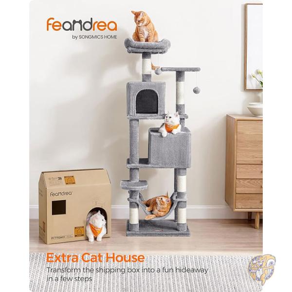 キャットツリー 屋内猫用 155cmキャットタワー ポンポン 2 個付き 猫タワー アメリカ輸入 PCT192W01 FEANDREA