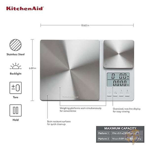 キッチンエイド KitchenAid デジタルキッチンスケール 食品計量機 デュアルプラットフォーム 精密 容量 453g KQ909