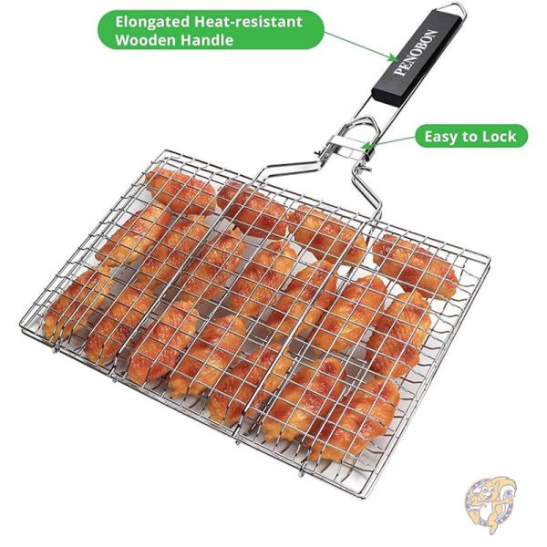 魚焼きバスケット 折りたたみ ポータブルステンレススチール BBQグリルバスケット しつけブラシ 収納バッグ付き penobon ペノボン