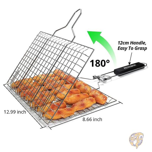 魚焼きバスケット 折りたたみ ポータブルステンレススチール BBQグリルバスケット しつけブラシ 収納バッグ付き penobon ペノボン