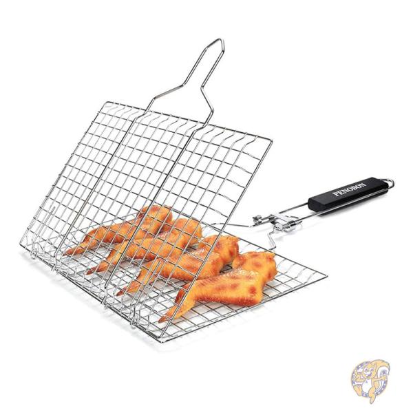 魚焼きバスケット 折りたたみ ポータブルステンレススチール BBQグリルバスケット しつけブラシ 収納バッグ付き penobon ペノボン
