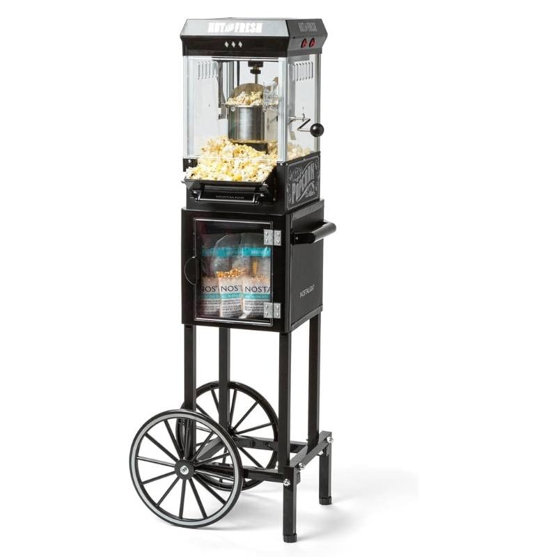 ノスタルジア ポップコーンメーカー ヴィンテージ 風 ポップコーンマシン Nostalgia カート付き ブラック 業務用 最大10カップ 映画館スタイル