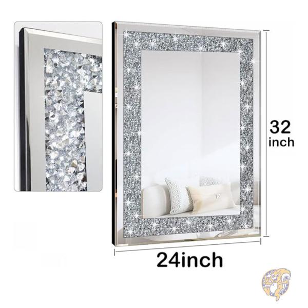 シルバーミラー クリスタルクラッシュ ダイヤモンド 長方形 61x81cm 壁掛け鏡 インテリア QMDECOR