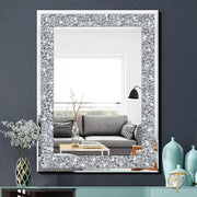シルバーミラー クリスタルクラッシュ ダイヤモンド 長方形 61x81cm 壁掛け鏡 インテリア QMDECOR