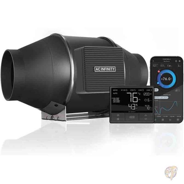 AC Infinity CLOUDLINE T4 静音 4インチ インライン ダクトファン 温度/湿度コントローラー付き 加熱/冷却用ファン 冷却促進 栽培用テント 水耕栽培 送料無料