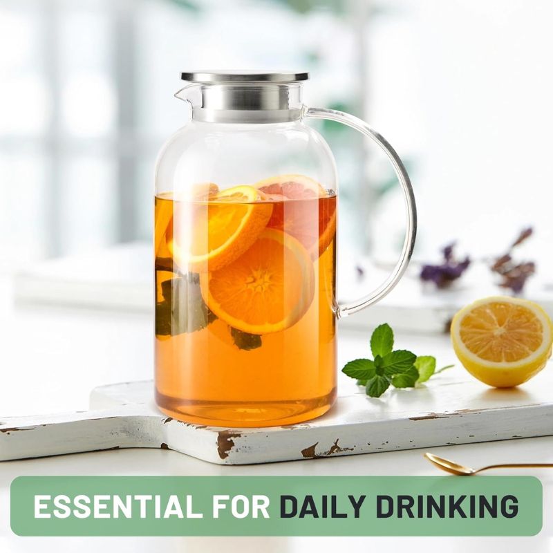 直火OK SUSTEAS 2.2L ガラスピッチャー 耐熱 ガラスカラフェ 麦茶ポット 熱湯 冷水 コンロ対応 アイスティー アイスコーヒー