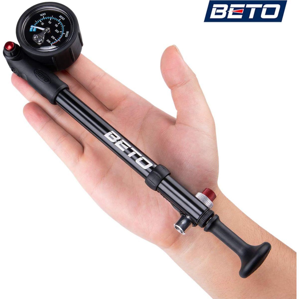 ベト(BETO) 高圧ショックポンプ バイクショックポンプ フォーク&サスペンション用 サスペンションポンプ エアサス用 米式バルブ対応 高圧400psi/ 28bar 大型ゲージ付 マウンテンバイクmtb用 SP-003AGN (ブラック)