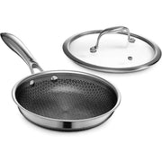 HexClad ハイブリッド ノンスティックフライパン【20cm】 、強化ガラス蓋付き、食洗器OK、オーブン対応、IH対応、すべての加熱調理機器で使用可能