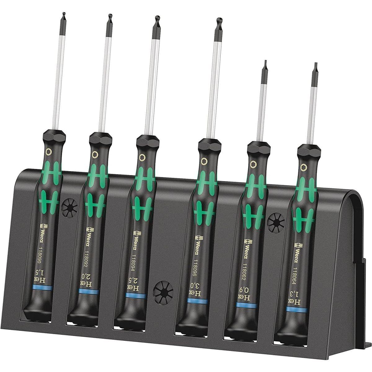 Wera(ヴェラ) 05118156001 | Kraftform マイクロ エレクトロニクスドライバーセット ボールヘッド 六角 ラック付き 2052/6 6ピース 【日本正規輸入品】