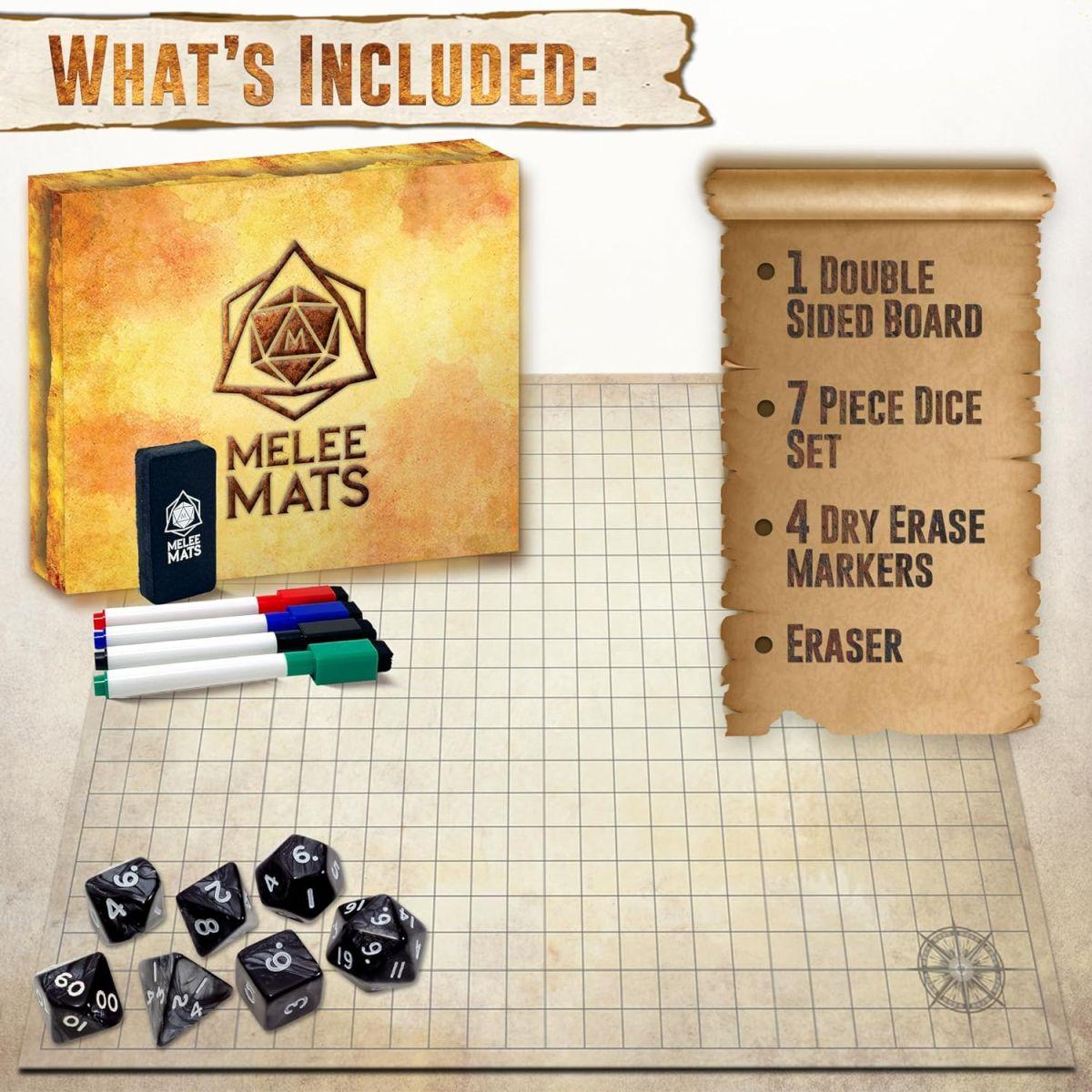 オリジナルバトルグリッドゲームボード - 27インチ×23インチ - ダンジョンズドラゴンズのマット - ホワイトボード&Hex RPGミニチュアマップグリッド - DND第5版テーブルトップダイスセット - ウィザードザコーストスターター&マスター