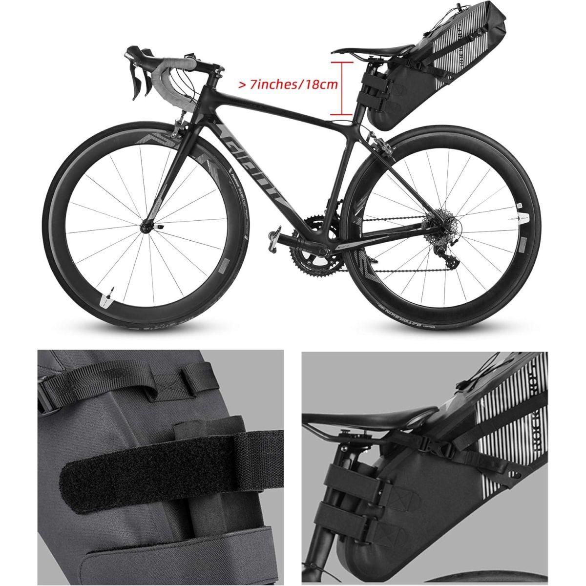 ROCKBROS バイクパッキングバッグ、防水、バイクサドルバッグ、大容量バイクパッキング、シートバッグ、ロードバイク、マウンテンバイ シートバッグ、最大10L。