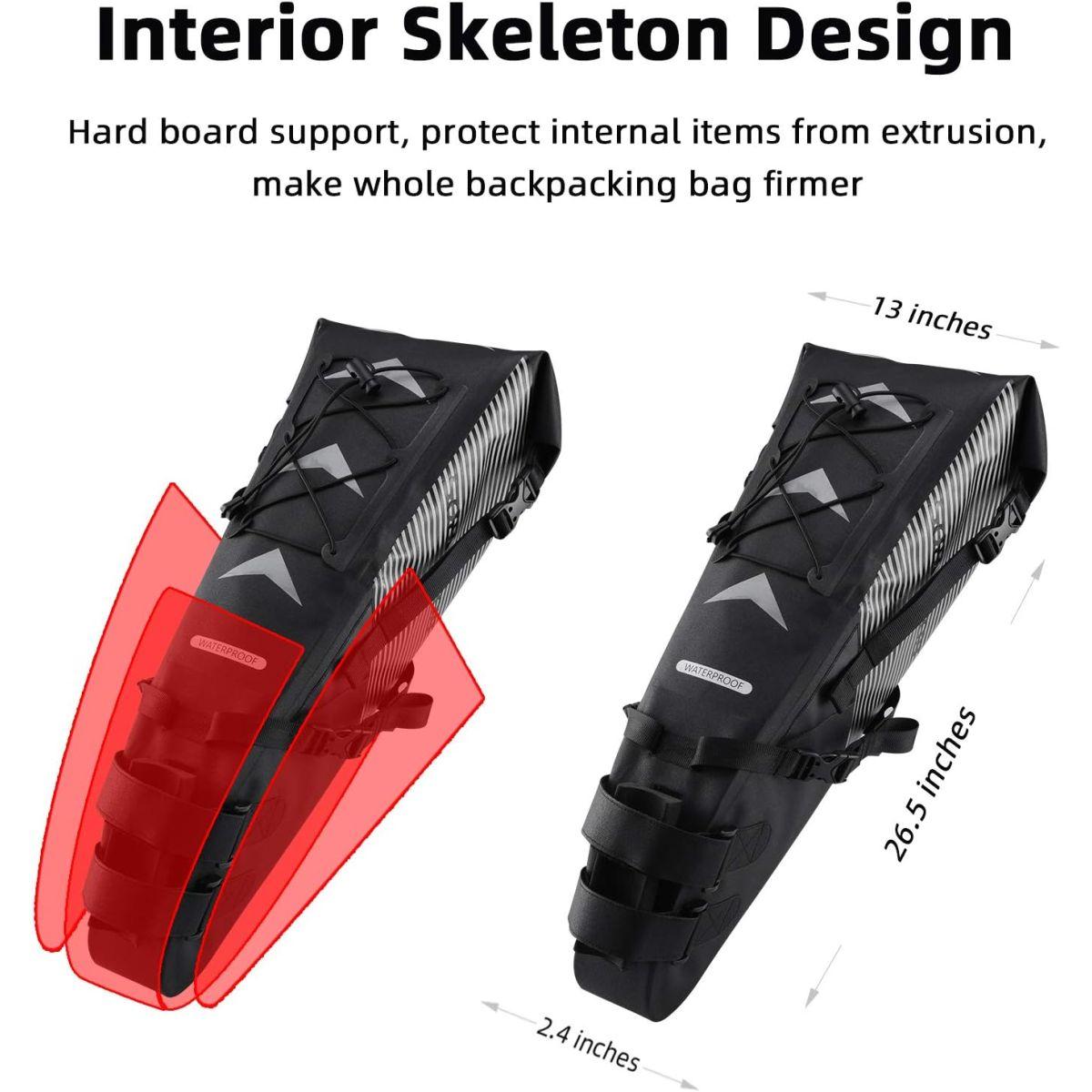 ROCKBROS バイクパッキングバッグ、防水、バイクサドルバッグ、大容量バイクパッキング、シートバッグ、ロードバイク、マウンテンバイ シートバッグ、最大10L。