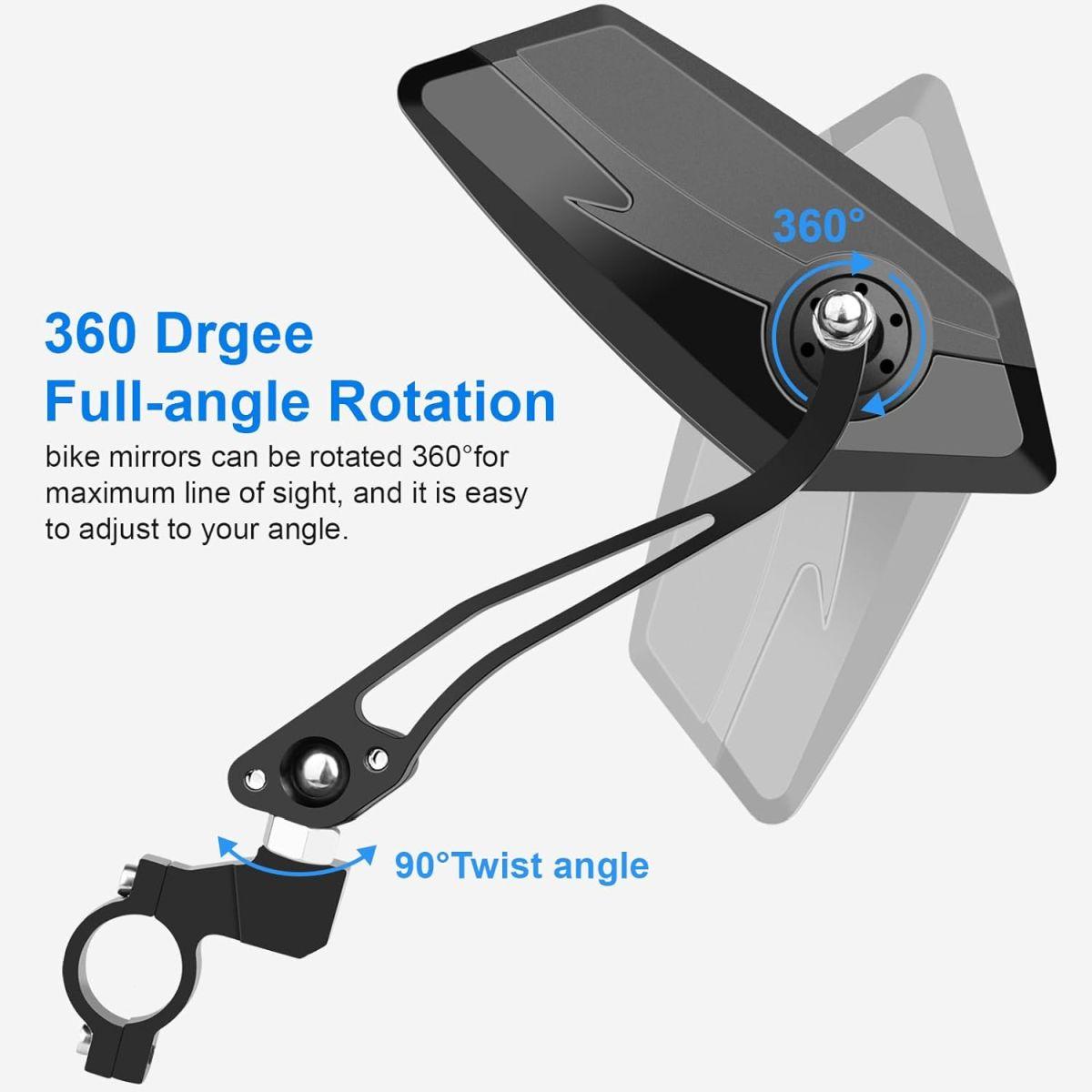 Diyife バイクミラー 2個 [最新バージョン] HD広角大型ハンドルバーバックミラー 耐爆 360°調整可能 自転車リアビューミラーアクセサリー マウンテンバイク スクーター モト用