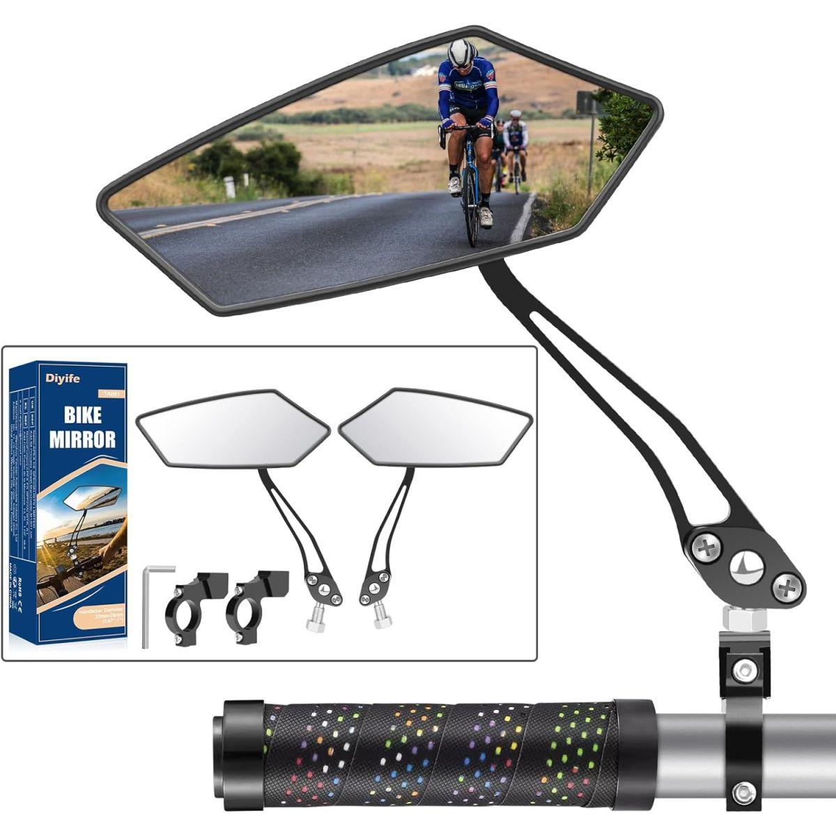 Diyife バイクミラー 2個 [最新バージョン] HD広角大型ハンドルバーバックミラー 耐爆 360°調整可能 自転車リアビューミラーアクセサリー マウンテンバイク スクーター モト用