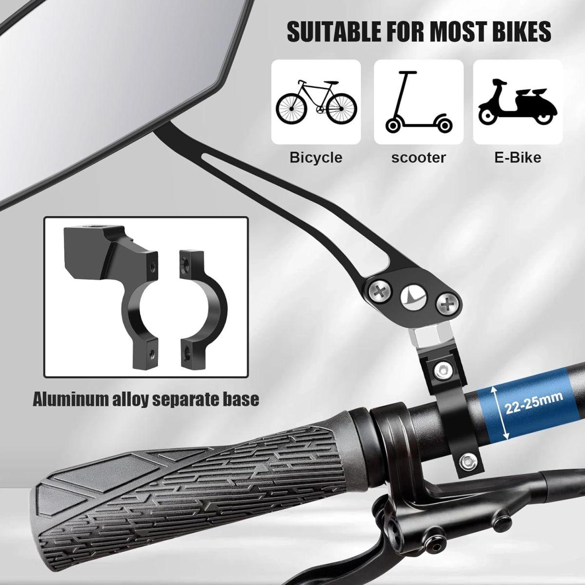 Diyife バイクミラー 2個 [最新バージョン] HD広角大型ハンドルバーバックミラー 耐爆 360°調整可能 自転車リアビューミラーアクセサリー マウンテンバイク スクーター モト用