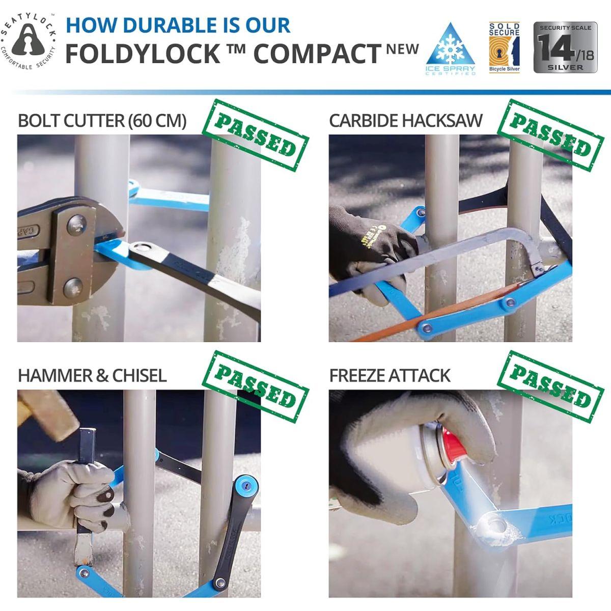 Seatylock FoldyLock コンパクト折りたたみ自転車ロック - 受賞歴のある特許取得済軽量高セキュリティ自転車ロック - 高耐久 盗難防止 スマートセキュアガード 鍵とケース付き 自転車またはスクーター用 - 85cm