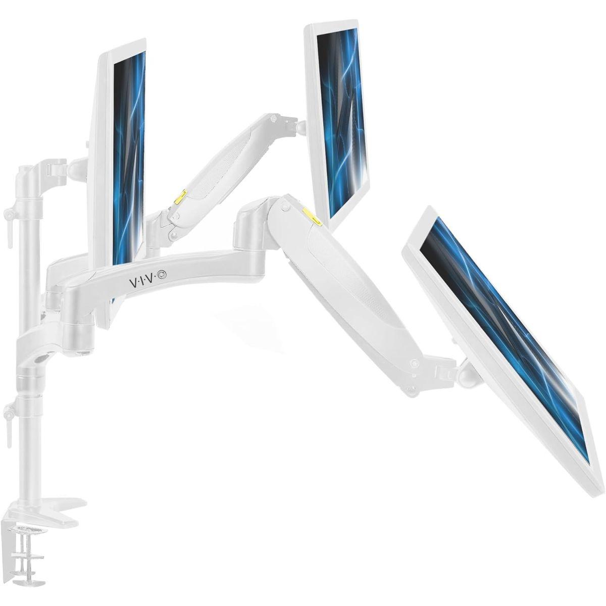 VIVO トリプルモニター高さ調節可能なデスクマウント 空気圧アーム2個 固定式カウンターバランススタンド 1スクリーンあたりの耐荷重18.6ポンド VESA 100x100 最大32インチのスクリーンに対応 ホワイト STAND-V300GW