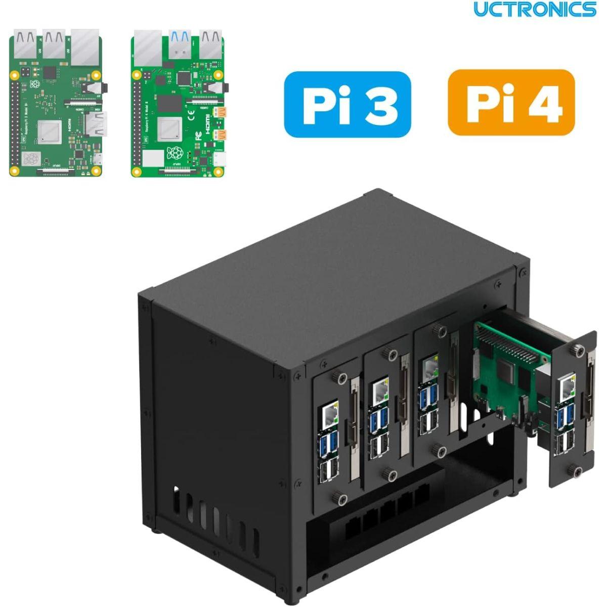 UCTRONICS アップグレードされた Raspberry Pi クラスター用の完全なエンクロージャ、Pi 4B、3B+/3B、およびその他の B
