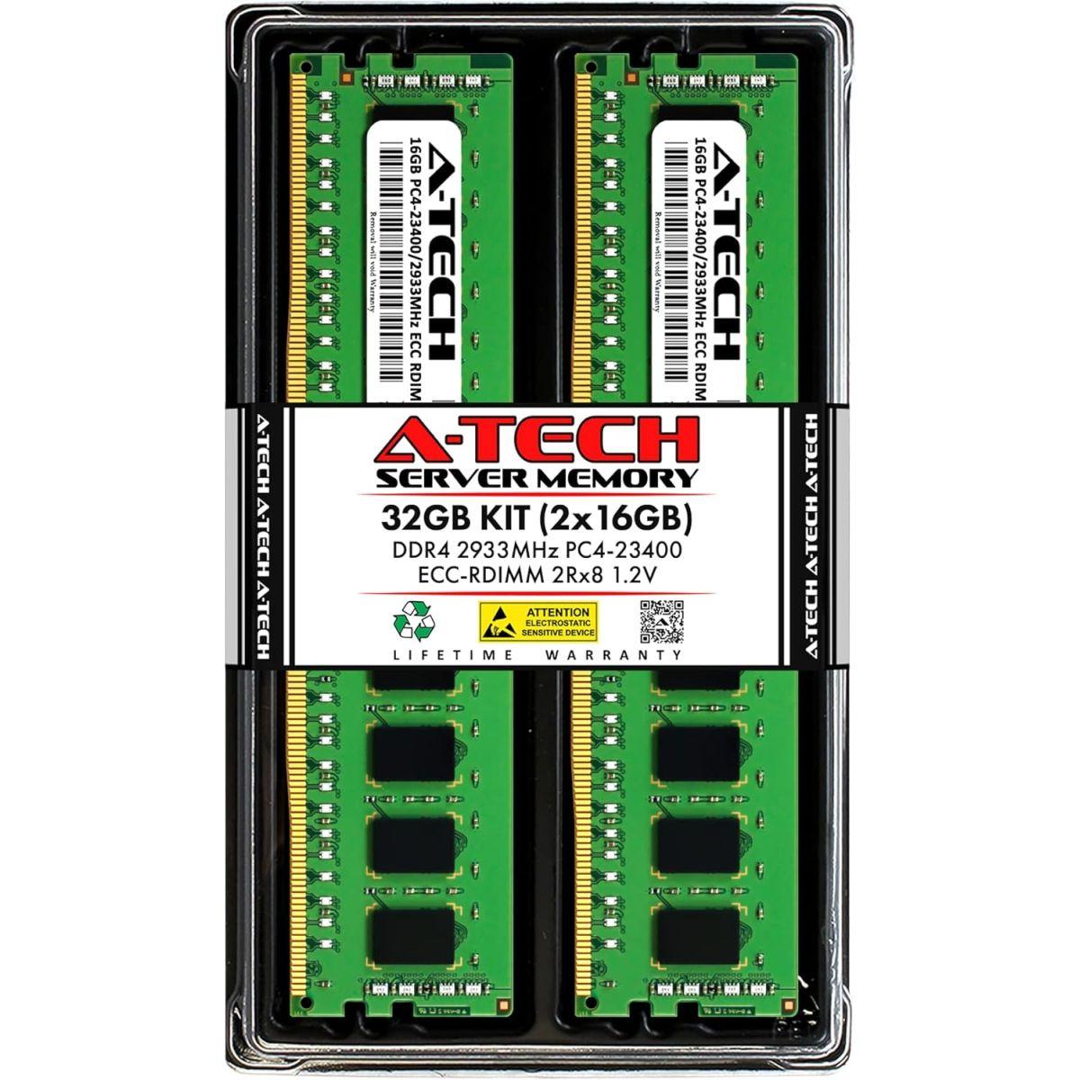 A-Tech 32GB キット (2x16GB) DDR4 2933MHz PC4-23400 ECC RDIMM 2Rx8 1.2V デュアルランク ECC 登録済み DIMM 288ピン