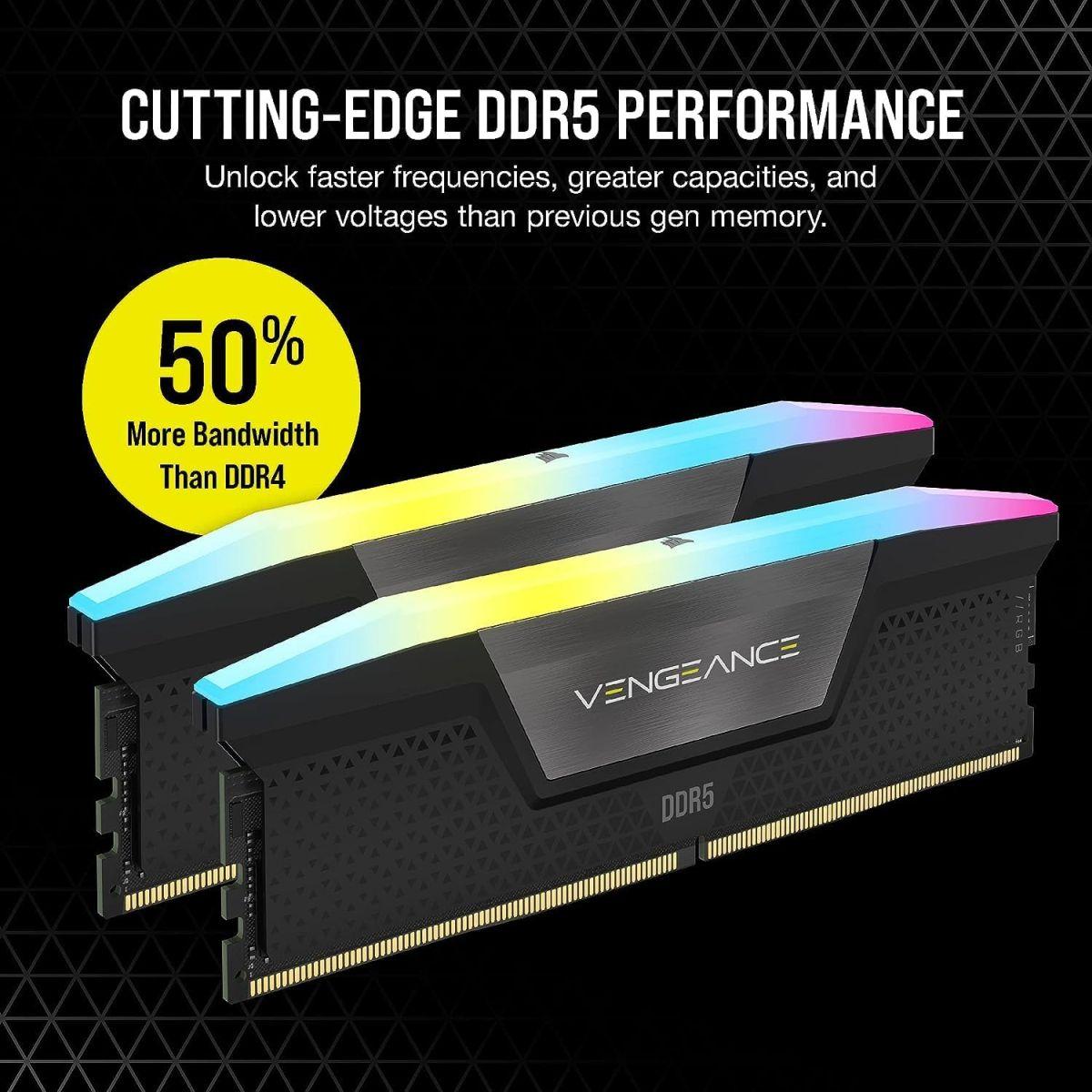 Corsair DDR5 デスクトップPC用メモリ 7200MT/s 32GB(16GBx2) UDIMM 34-44-44-96 XMP 3.0 VENGEANCE RGB Black 1.45V CMH32GX5M2X7200C34