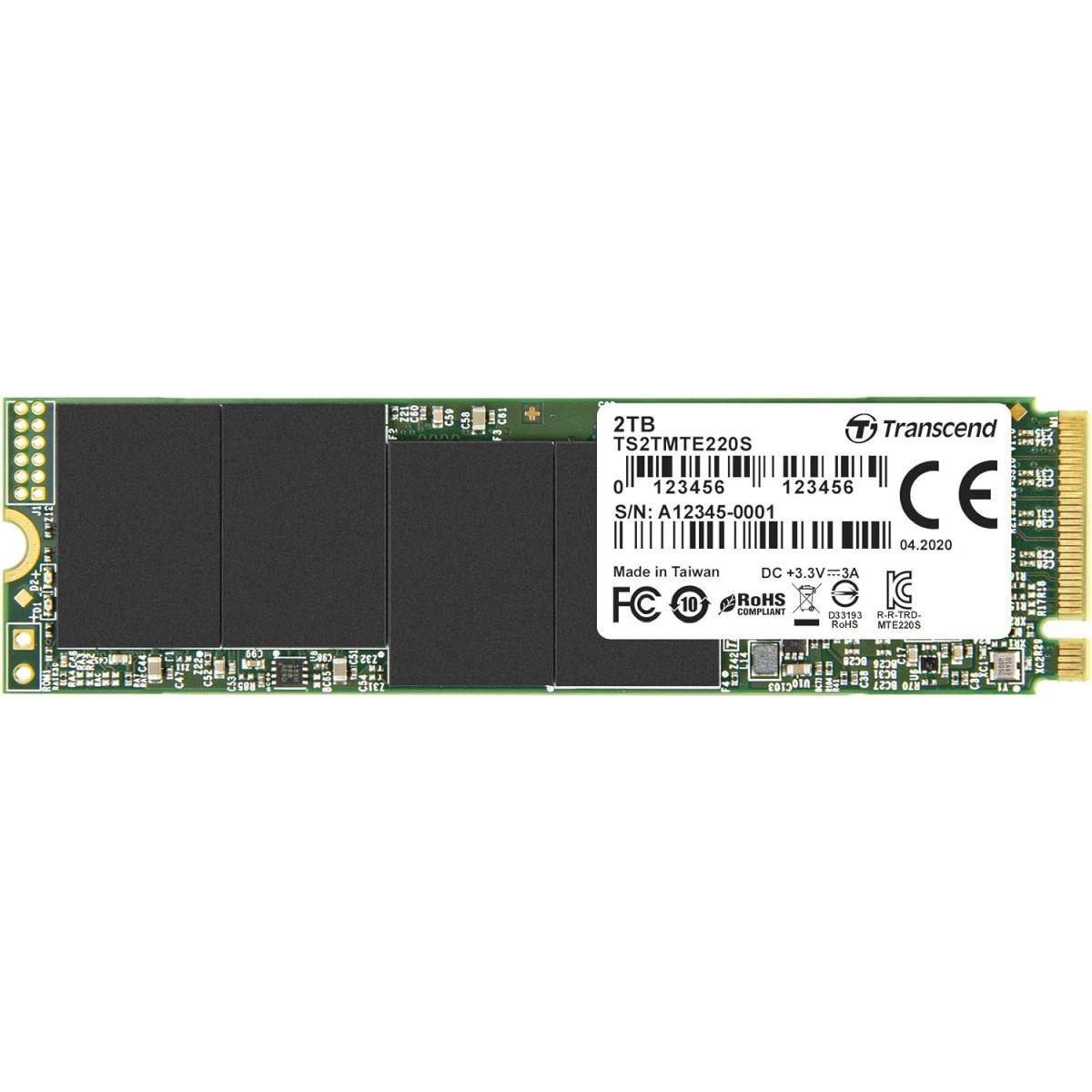 トランセンドジャパン Transcend PCIe M.2 SSD (2280) 2TB NVMe PCIe Gen3 x4 3D TLC採用 DRAMキャッシュ搭載 TS2TMTE220S