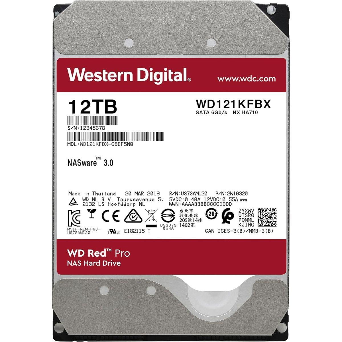 Western Digital (ウエスタンデジタル) 12TB WD Red Pro NAS 内蔵型 ハードドライブ HDD - 7,200RPM SATA 6Gb/秒 CMR 256MBキャッシュ 3.5インチ - WD121KFBX