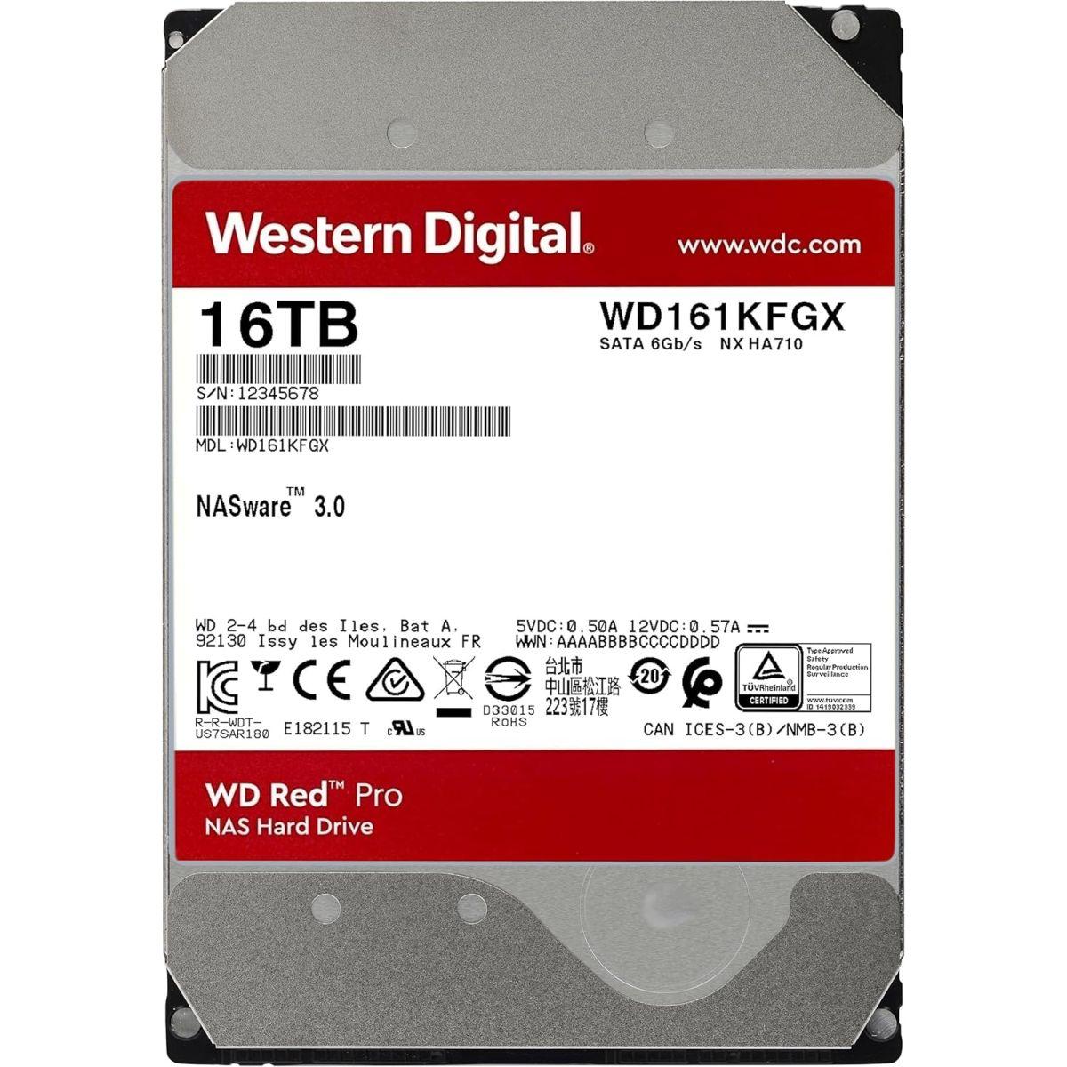 Western Digital (ウエスタンデジタル) 16TB WD Red Pro NAS 内蔵型 ハードドライブ HDD - 7,200RPM SATA 6Gb/秒 CMR 256MBキャッシュ 3.5インチ - WD161KFGX