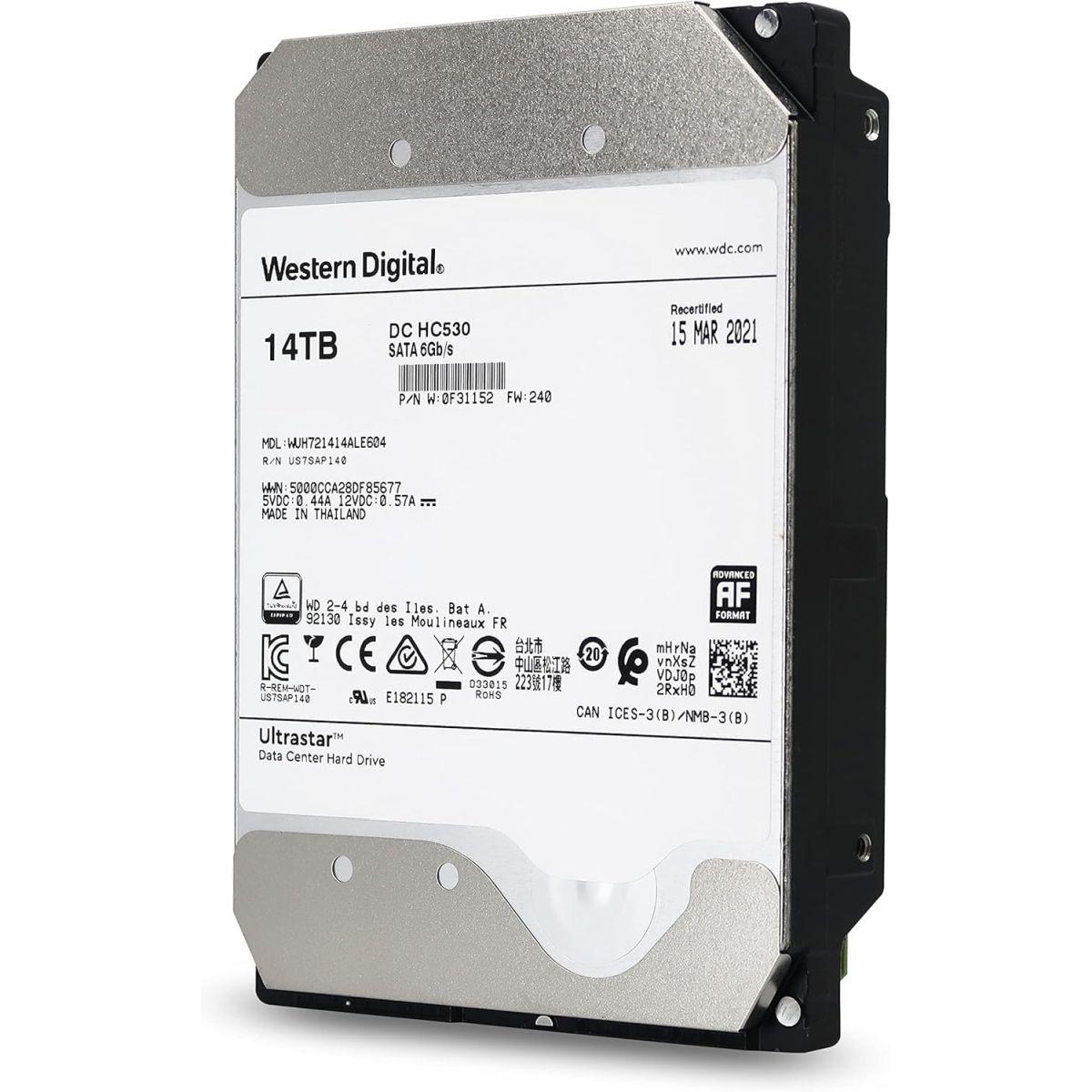 HGST (エイチジーエスティー) WD Ultrastar (ウルトラスター) DC HC530 14TB SATA 6Gb/s 3.5インチ データセンターHDD - WUH721414ALE604 0F31152 (リファービッシュ品)