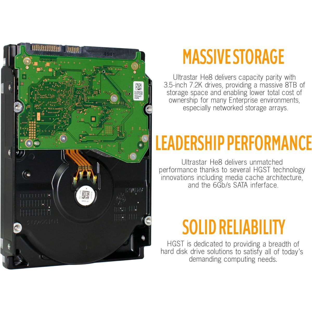 HGST (エイチジーエスティー) Ultrastar (ウルトラスター) He8 HDD HUH728080ALE604 8TB 7200RPM 128MBキャッシュ SATA 6.0Gb/s