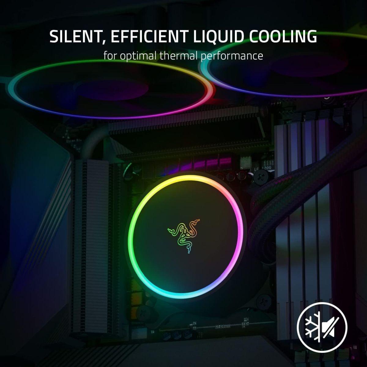 Razer レイザー Hanbo Chroma RGB AIO Liquid Cooler 240MM (aRGB Pump Cap) 静かで効率的な水冷クーラー 静かでパワフルな