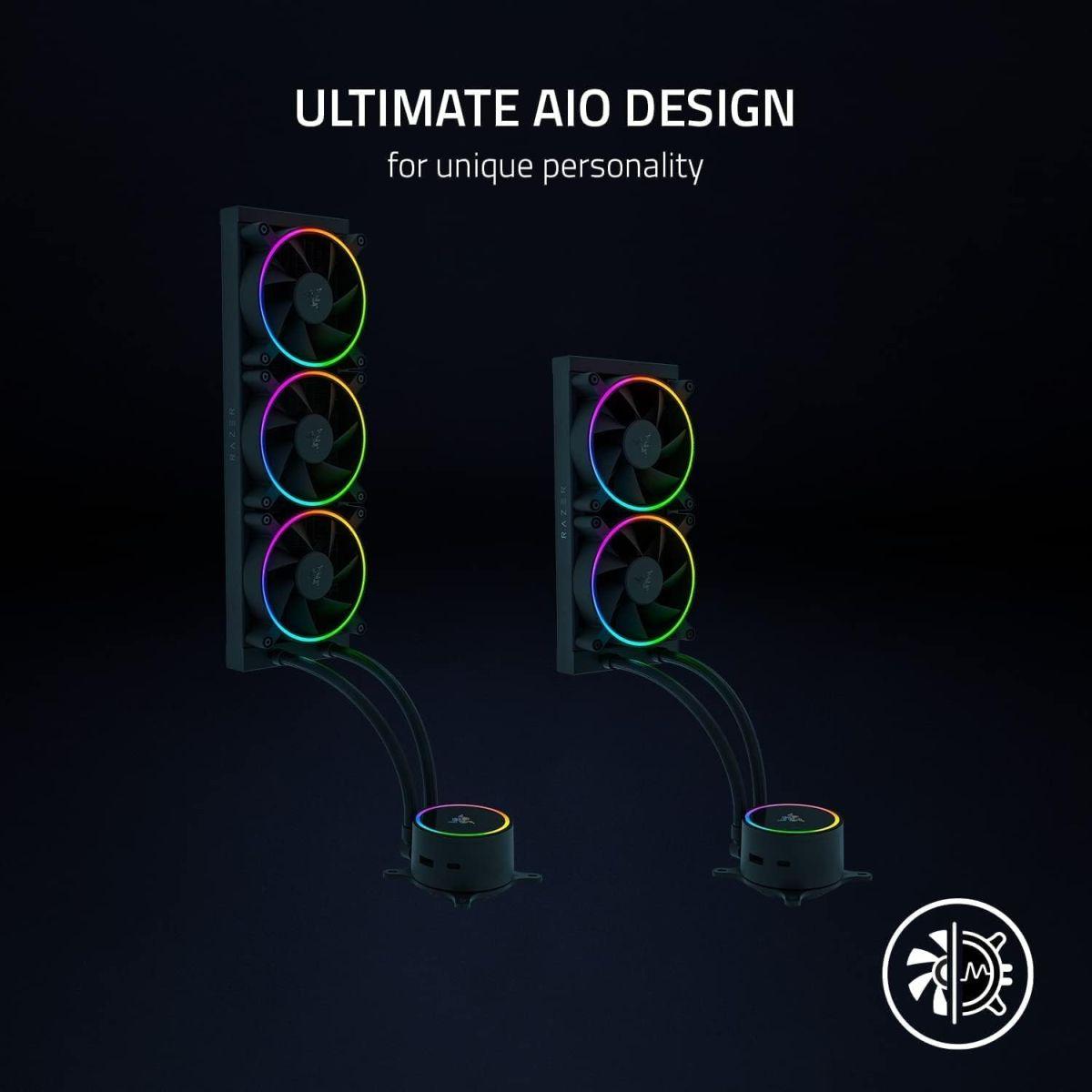 Razer レイザー Hanbo Chroma RGB AIO Liquid Cooler 240MM (aRGB Pump Cap) 静かで効率的な水冷クーラー 静かでパワフルな