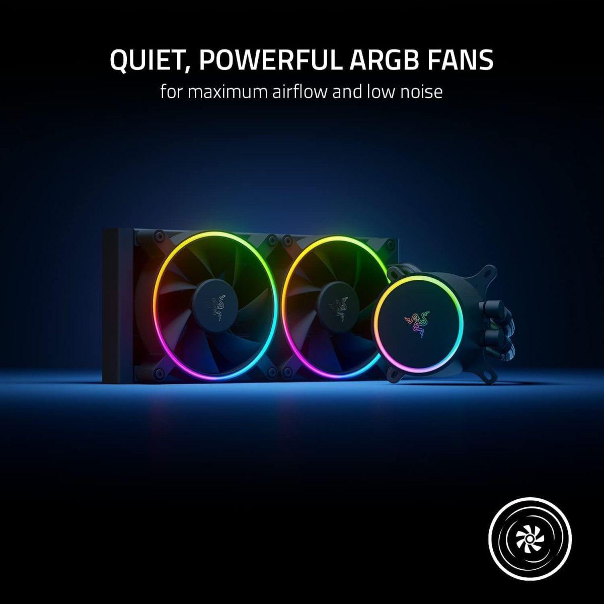 Razer レイザー Hanbo Chroma RGB AIO Liquid Cooler 240MM (aRGB Pump Cap) 静かで効率的な水冷クーラー 静かでパワフルな