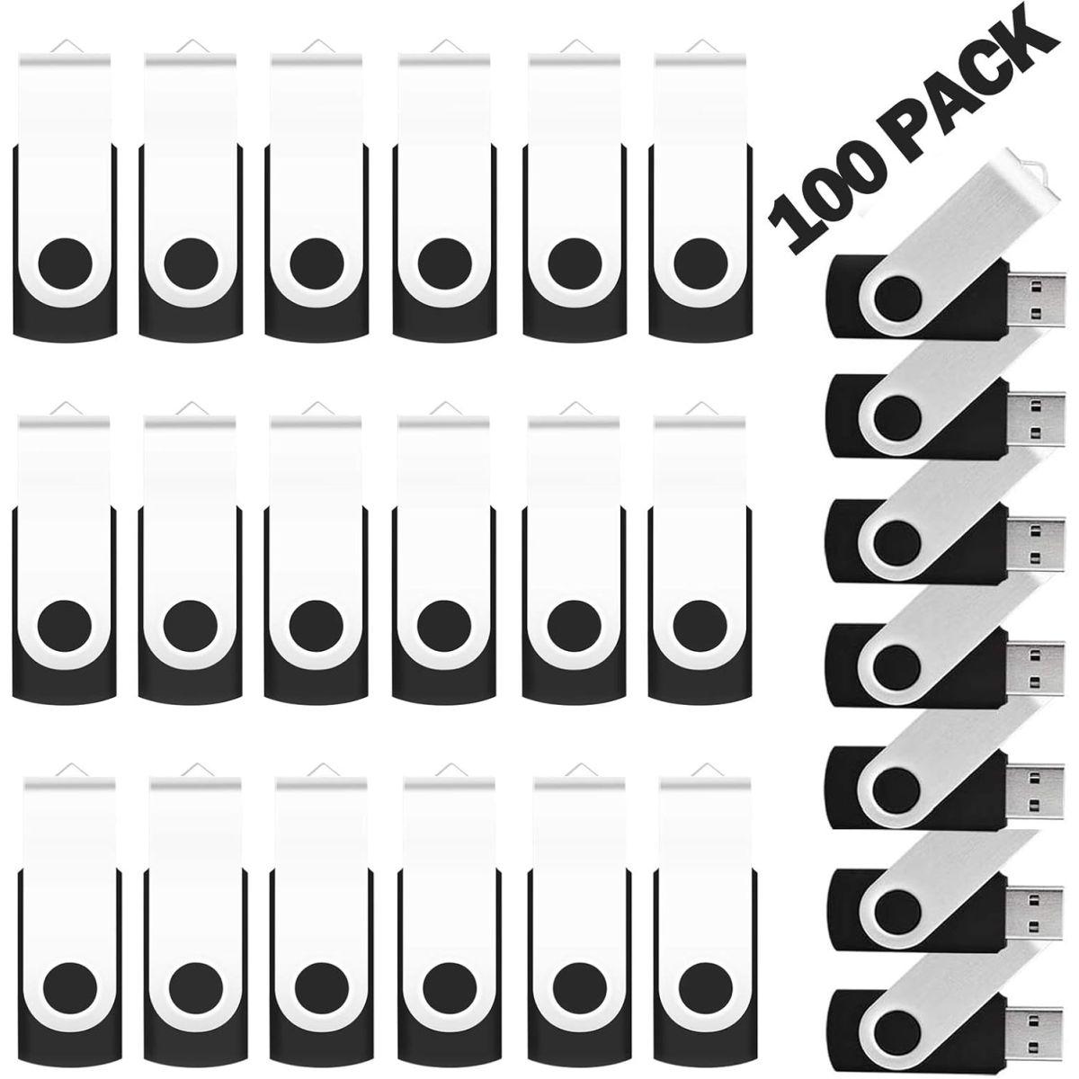 USBメモリ 4GB 100個セット EASTBULL フラッシュメモリー USB2.0 フラッシュドライブ 360° 回転式 小型メモリースティック (4GB, 100個セットブラック)