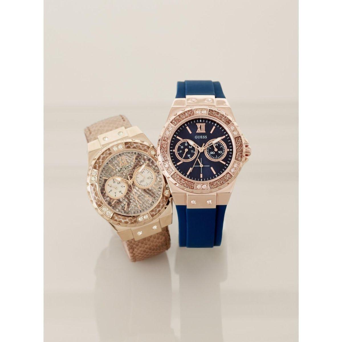 GUESS Women's Stainless Steel + Stain Resistant Silicone Watch with Day + Date Functions ステンレススチール
