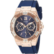 GUESS Women's Stainless Steel + Stain Resistant Silicone Watch with Day + Date Functions ステンレススチール