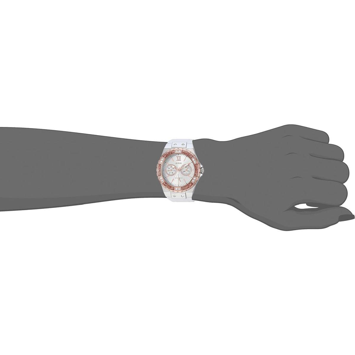 GUESS Women's Stainless Steel + Stain Resistant Silicone Watch with Day + Date Functions ステンレススチール