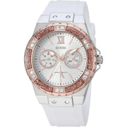 GUESS Women's Stainless Steel + Stain Resistant Silicone Watch with Day + Date Functions ステンレススチール